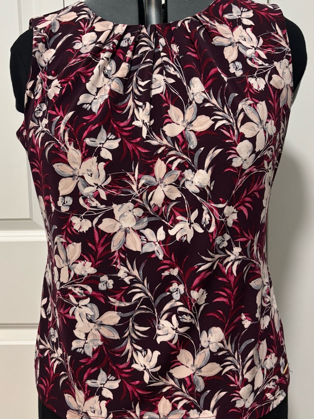 Calvin Klein Floral Sleeveless Shell in Burgundy, Blush, White